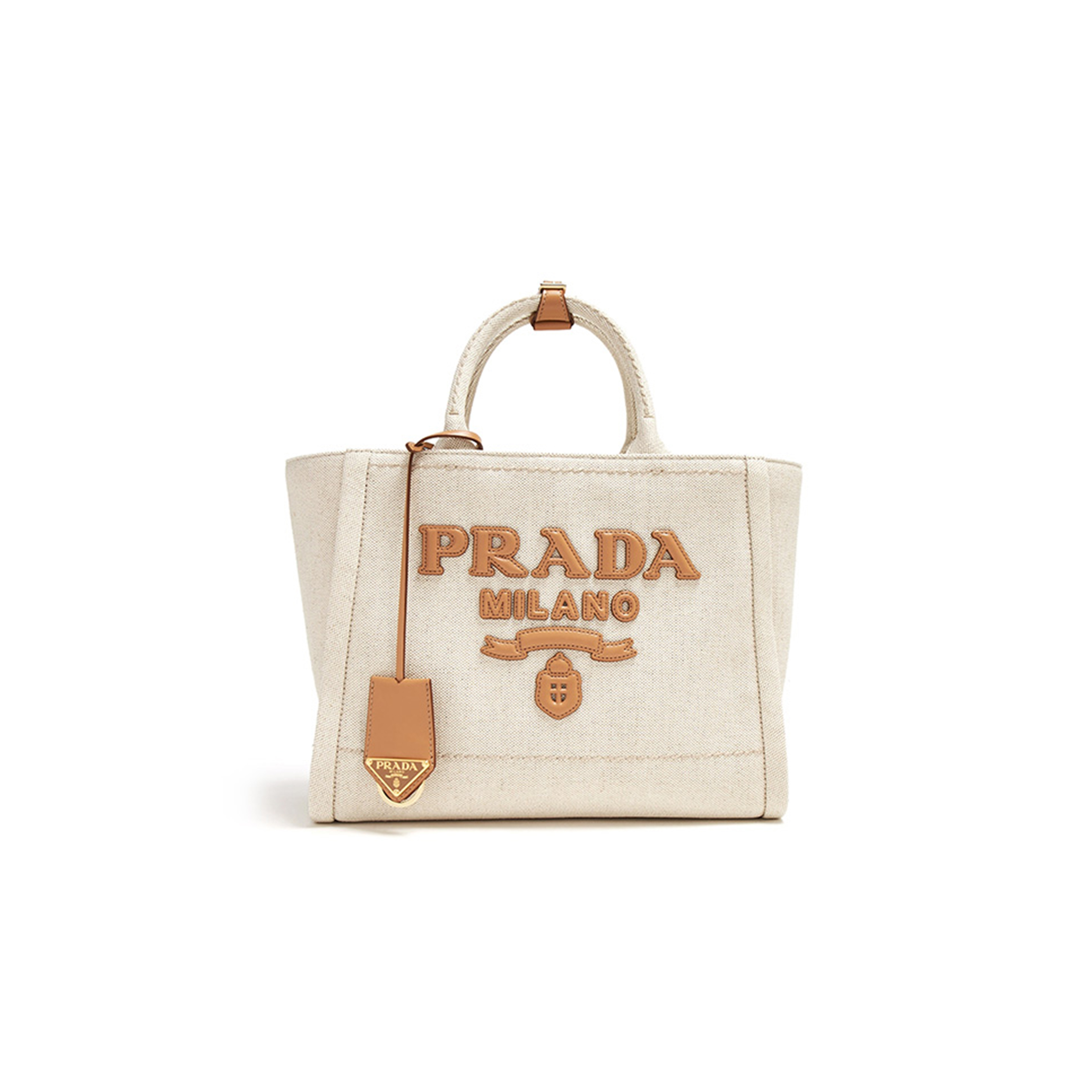 Pra*a brand-typography linen-blend tote bag 1bg474 (31*24*13cm)